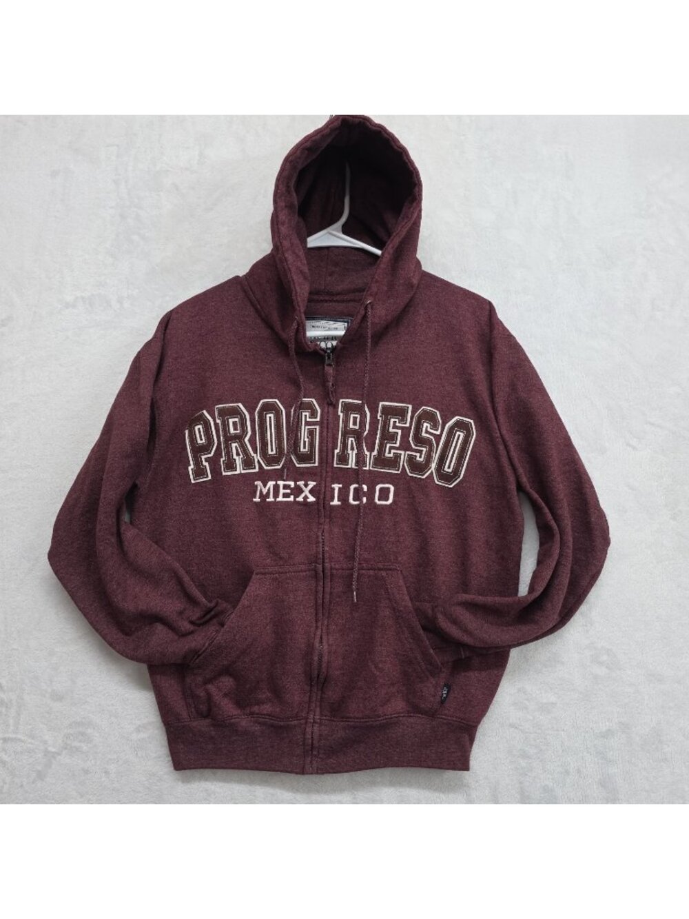 Travel Souvenir Sweatshirt Full Zip Hoodie Progresso Mexico Size Small Burgundy